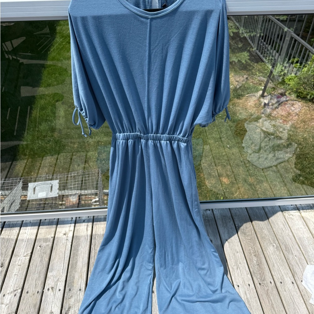 Three Bird Nest Cropped Ankle Jumpsuit in Blue